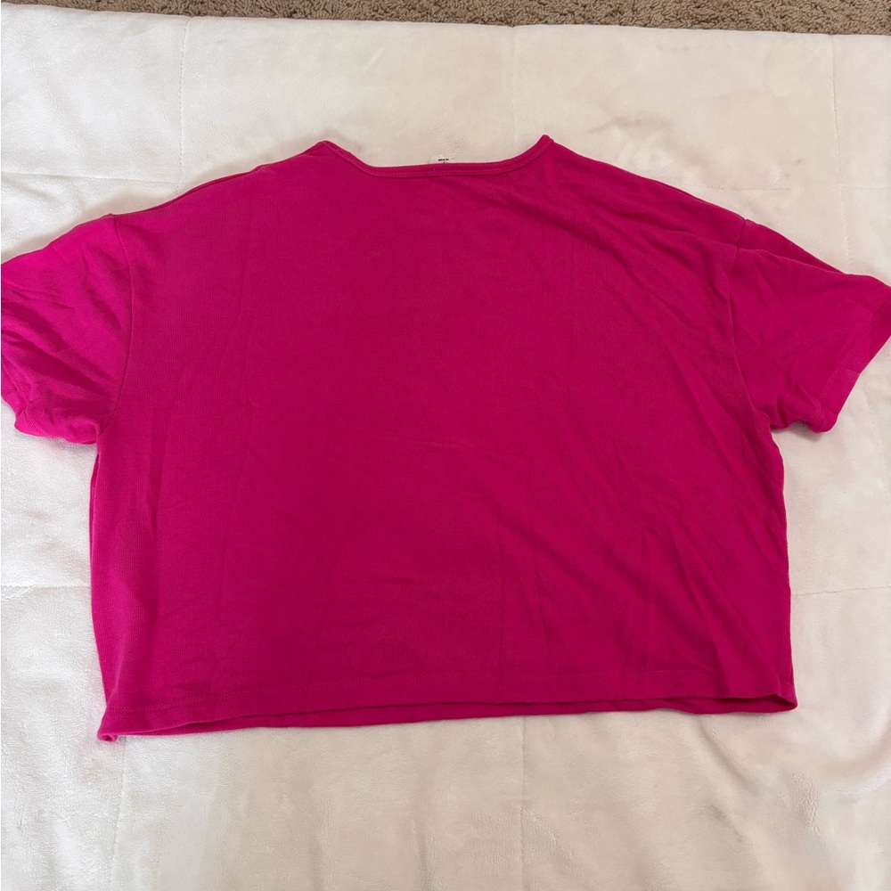 Aritzia Bright Pink Cropped Boxy Tee - Picture 3 of 5